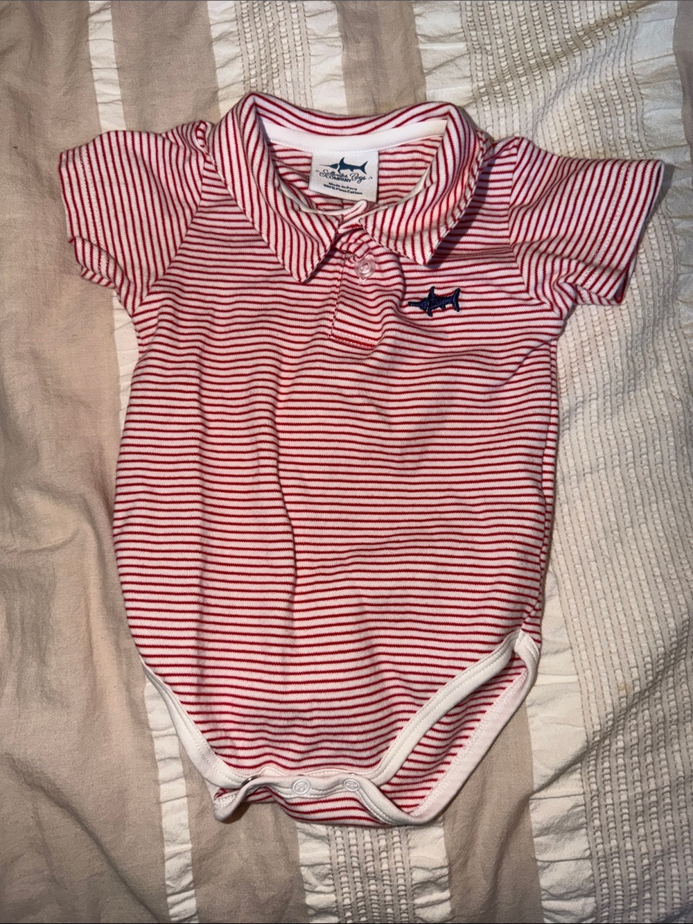 Infant Red & White Striped Polo Bodysuit